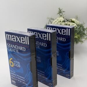 Set of 3, Maxell VHS Blank Video Cassette Standard Grade T-120 6 Hr‎ EP Mode New
